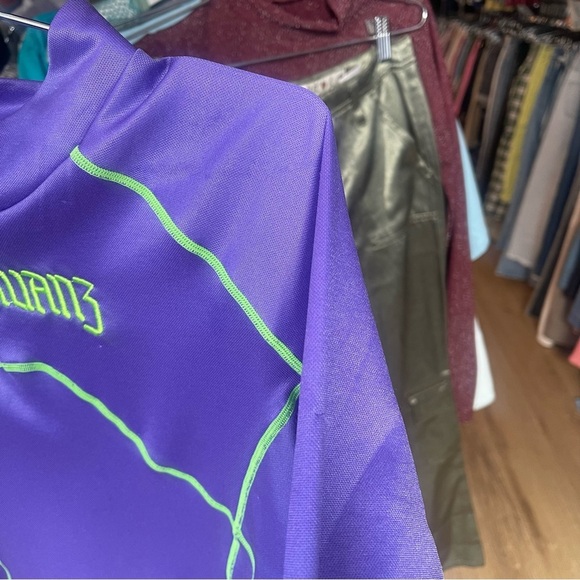 Mens Sankuanz Purple Embroidered Lime Green Biker Shortsleeve Small Top Runway - Picture 4 of 7